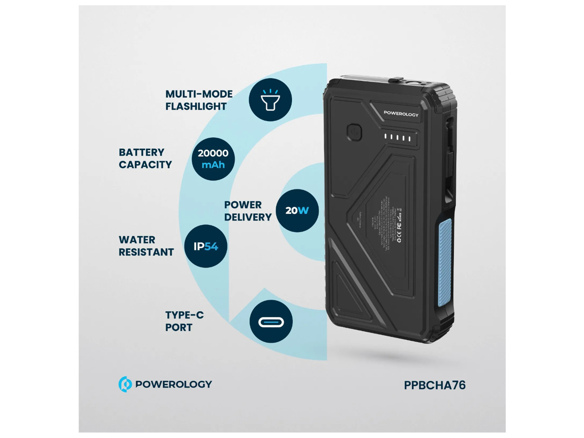 Powerology 20000mAh Retractable Cable Power Bank - Best Prices