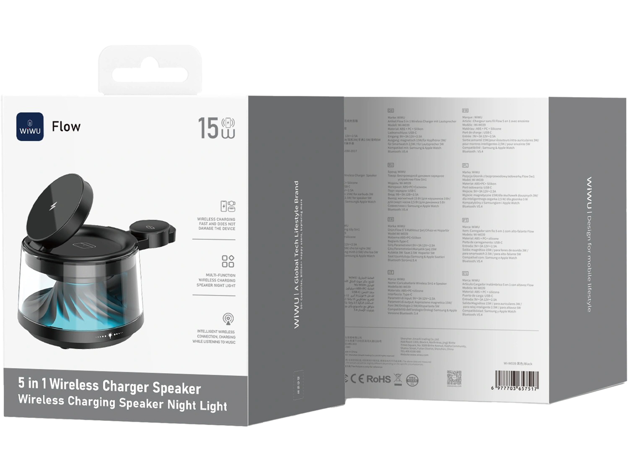 WiWU Wi-W039 Flow 5 in 1 Wireless Charger with Ambient Light & Speaker - Best Prices