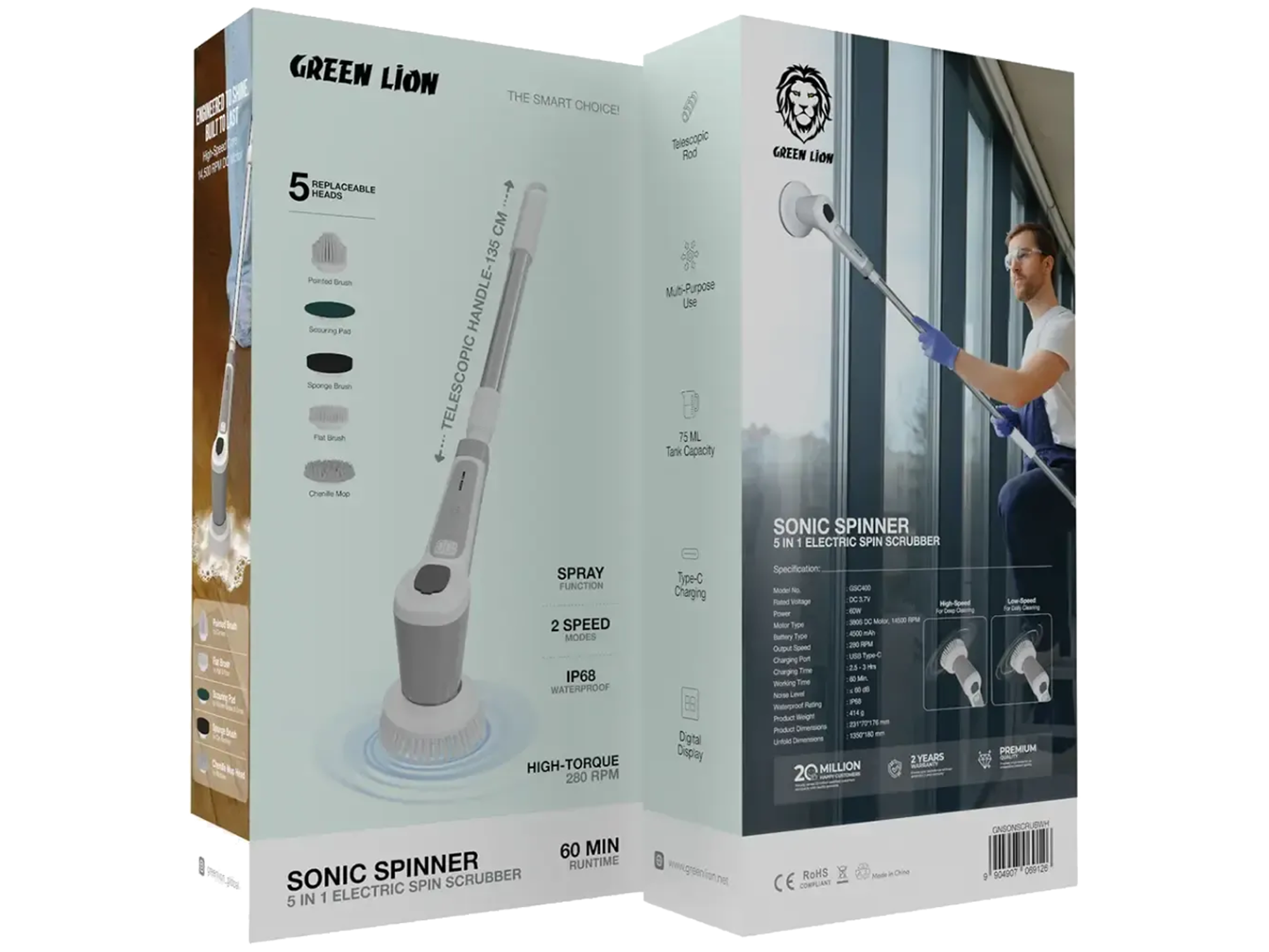 Green Lion Sonic Spinner 5 in 1 Electric Spin Scrubber - Best Prices