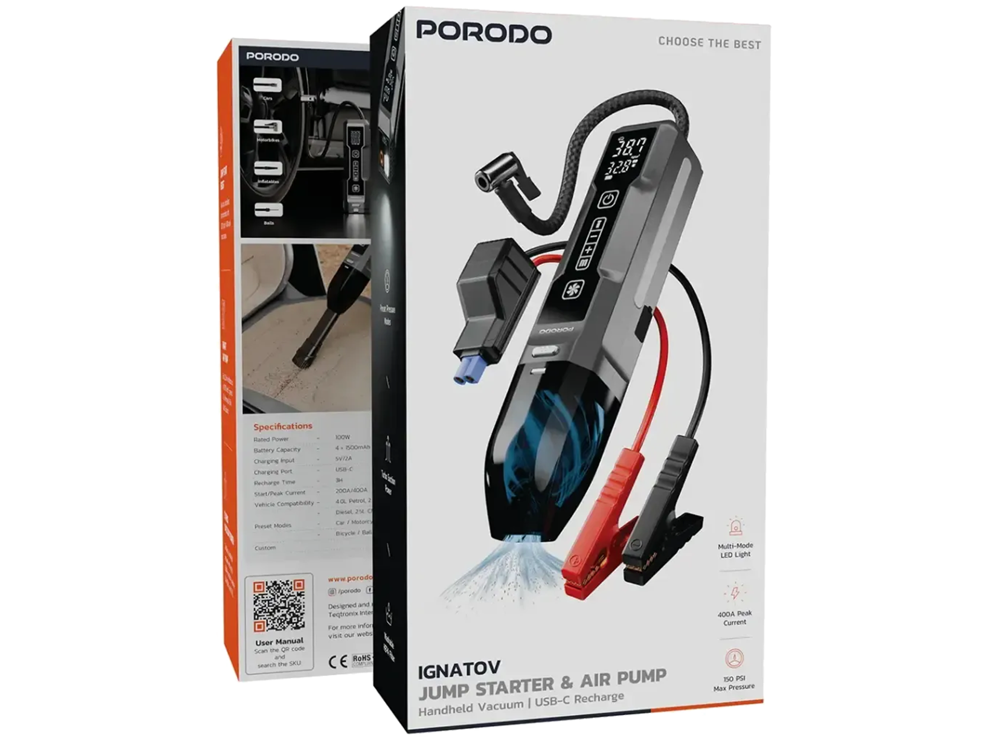 Porodo Ignatov Jump Starter & Air Pump with Handheld Vacuum & USB-C Recharge - Best Prices Porodo Ignatov Jump Starter & Air Pump with Handheld Vacuum & USB-C Recharge - Best Prices