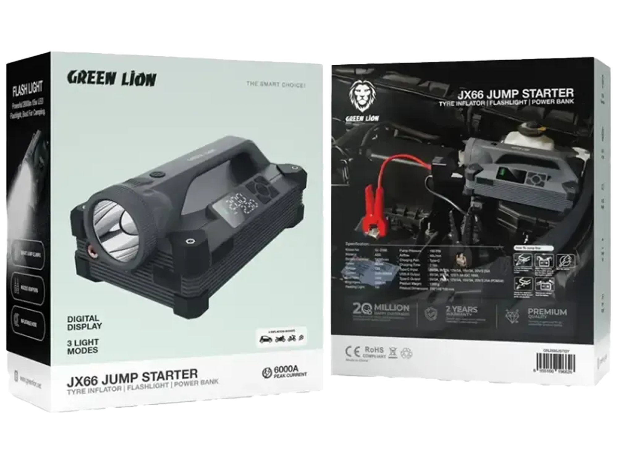Green Lion JX66 Jump Starter with Tyre Inflator, Flashlight & Power Bank - Best Prices Green Lion JX66 Jump Starter with Tyre Inflator, Flashlight & Power Bank - Best Prices