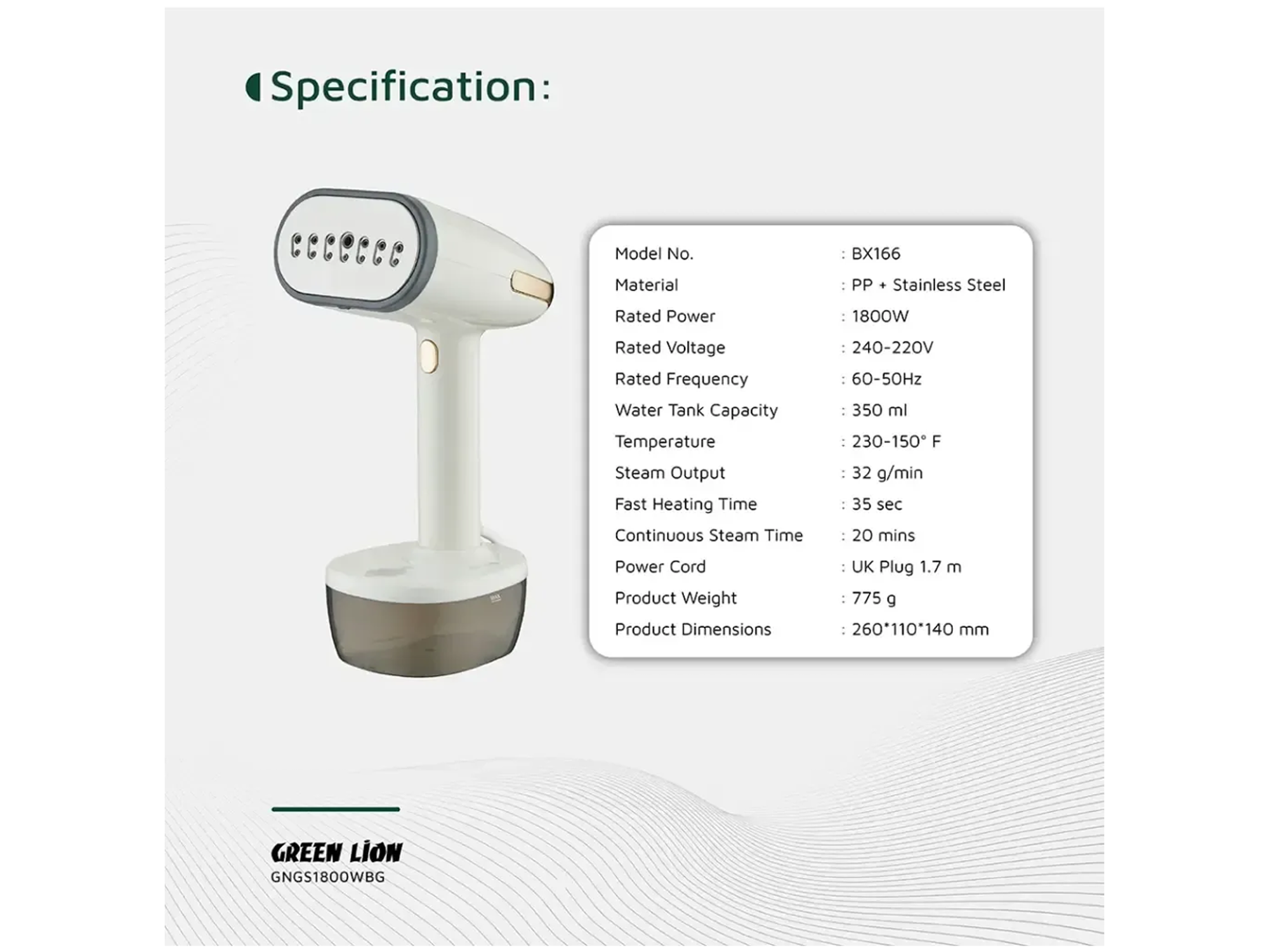 Green Lion Steam 1800W Garment Steamer - Best Prices
