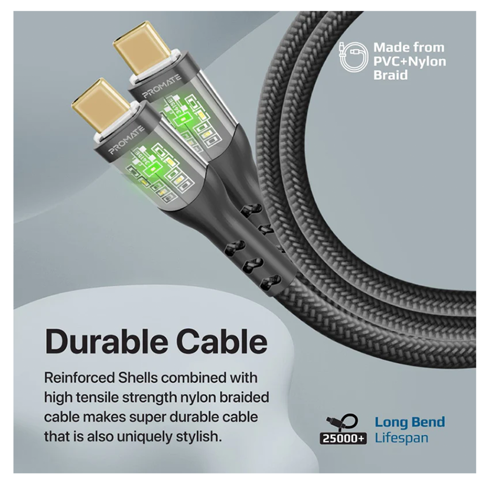 PROMATE 60W Power Delivery Ultra-Fast USB-C Cable with Transparent Shells 1.2m - Best Prices