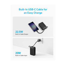 Anker Power Bank 20,000mAh 22.5W Built-in Type-C Cable - Black