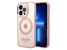 Guess Magsafe Case With Translucent Gold Outline for iPhone 14 Pro - Pink
