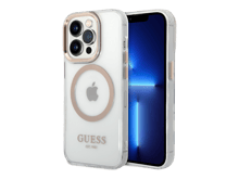 Guess Magsafe Case With Translucent Gold Outline for iPhone 14 Pro - White