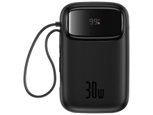 OS-Baseus QPow 2 Digital Display Fast-Charging Power Bank with 2 Built-in Type-C Cable 30W - Black