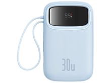 OS-Baseus QPow 2 Digital Display Fast-Charging Power Bank with 2 Built-in Type-C Cable 30W - Blue