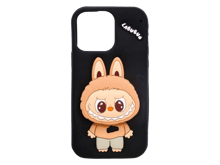 Labubu Silicon Cover with Pop-Up Stand for iPhone 16 Series - Black