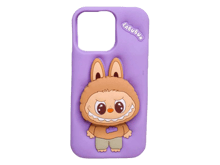 Labubu Silicon Cover with Pop-Up Stand for iPhone Series - Purple