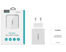Choetech PD6013 Dual Type-C GaN PD65W Portable Wall Charger EU - Best Prices
