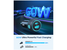 JoyRoom JR-CCN01 60W 1A+1C Multi-Color Car Charger with Light Button - Best Prices