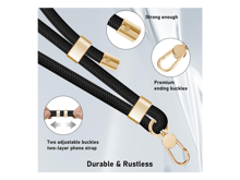 LEEU DESIGN 160cm Crossbody Phone Lanyard 6mm Polyester Adjustable Neck Strap with Gold Tether Tab - Best Prices