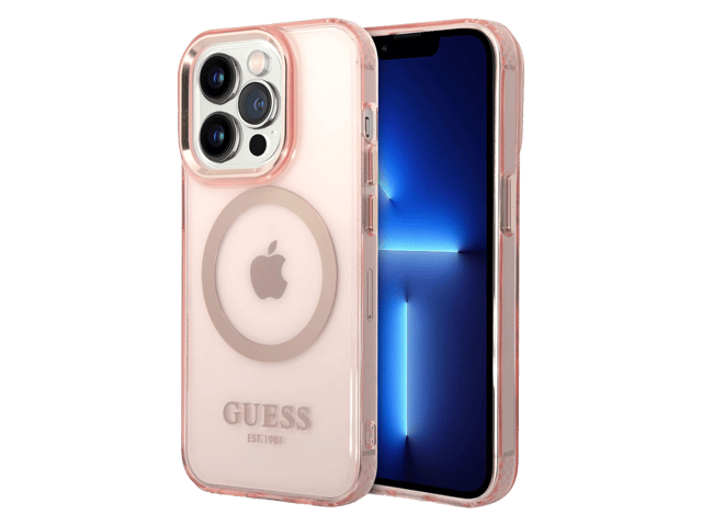 Guess Magsafe Case With Translucent Gold Outline for iPhone 14 Pro