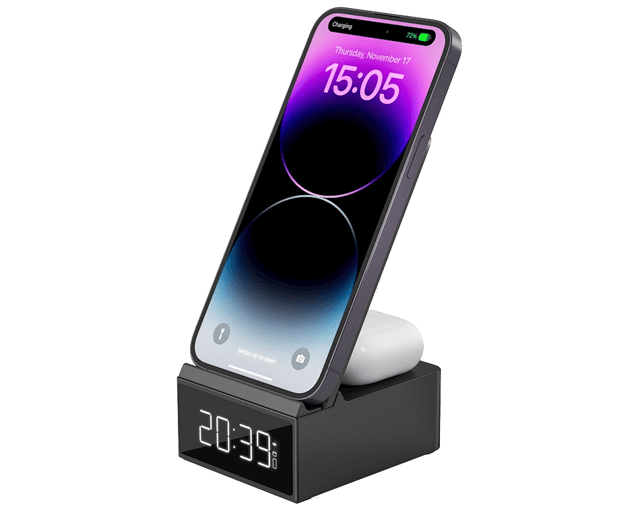 WiWU Wi-011 3 in 1 Wireless Charging Station 15W with Clock