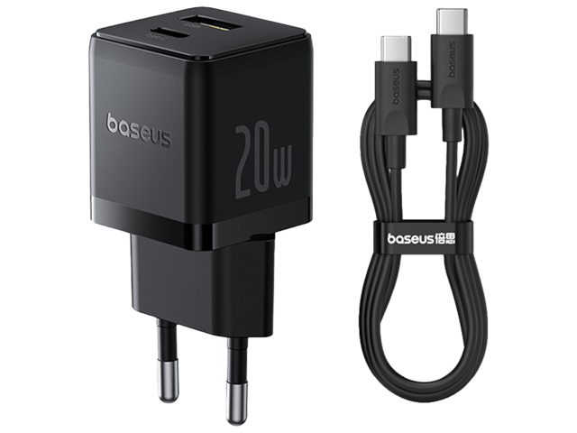 Baseus Palm Fast Charger C+U 20W EU(with Baseus Mini Cable USB-C to USB-C 60W (20V/3A) 1m)