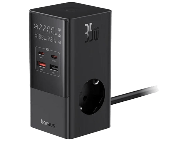 OS-Baseus PowerCombo Tower Digital PowerStrip 3AC+2U+2C 35W with 1.5m Power Cord