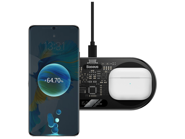 Baseus Digital LED Display 2 in 1 Wireless Charger 20W