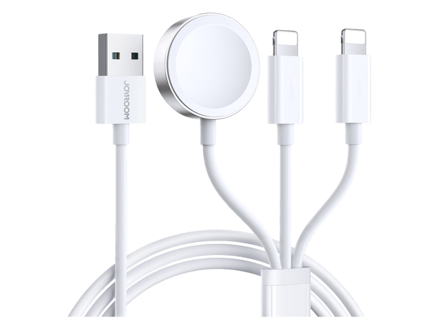 JoyRoom S-IW007 3-in-1 iP Watch Magnetic Charger + Dual Lightning Cable (USB-A) 1.2m
