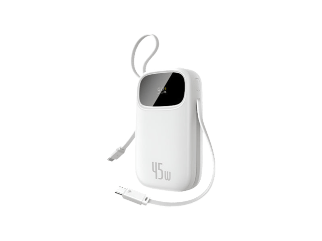 Baseus Energy Fill FC31 Digital Display Power Bank, 2Built in USB-C Cable, 45Watts, 20000M, Moon White