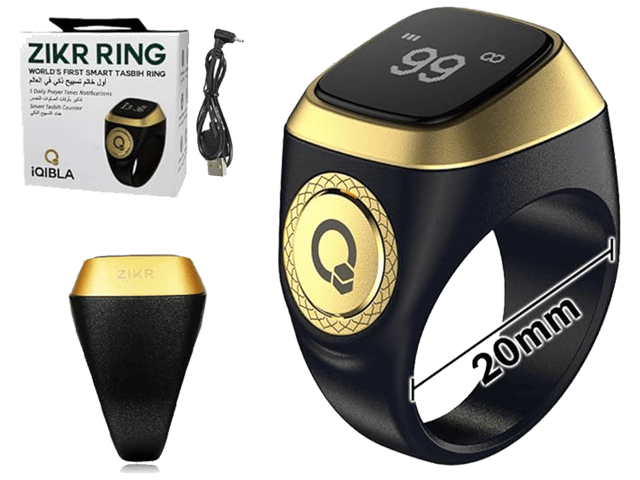 IQibla E0120BK Smart Zikr Ring Waterproof Digital Counter & Vibration Reminder Azan Alarm Clock